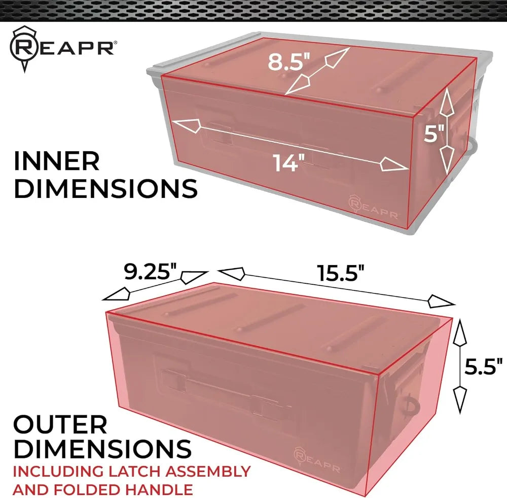 Heavy Duty Locking Metal Ammo Storage Box, Airtight Watertight 30 Cal 50 Cal Case for Rifle Shotgun Pistol, Military Footlocker Style Tool Organizer