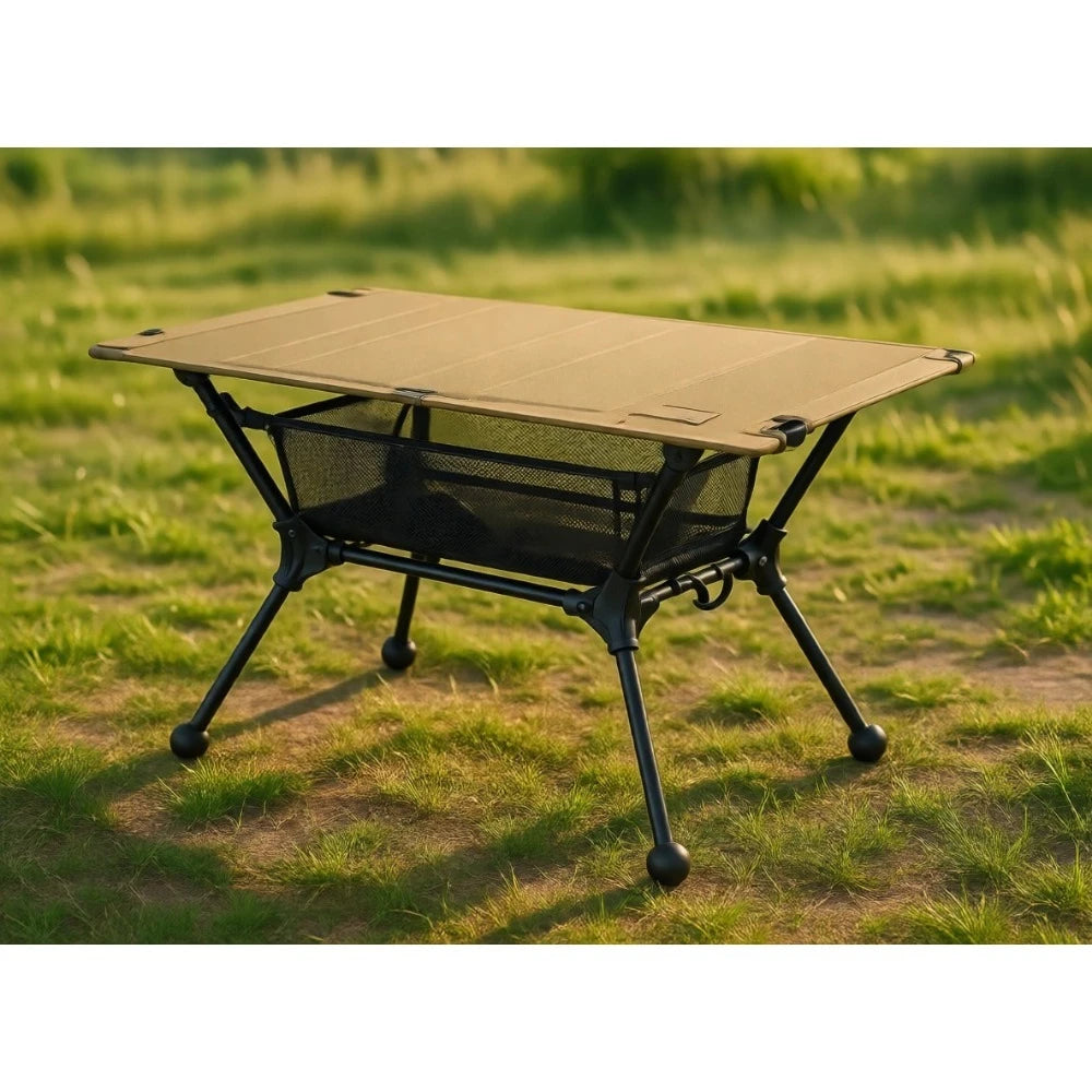 Lightweight Folding Camping Table with Mesh Storage High Low Settings for Outdoor Travel Picnic Backyard