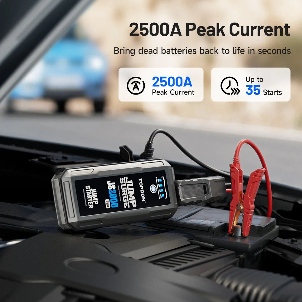 Topdon JS2000 pro/JS1500/JS1200pro 2500/1800/1200A Jump Starter Power Bank 12V Car Starting Device 16000Mah Battery for Booster