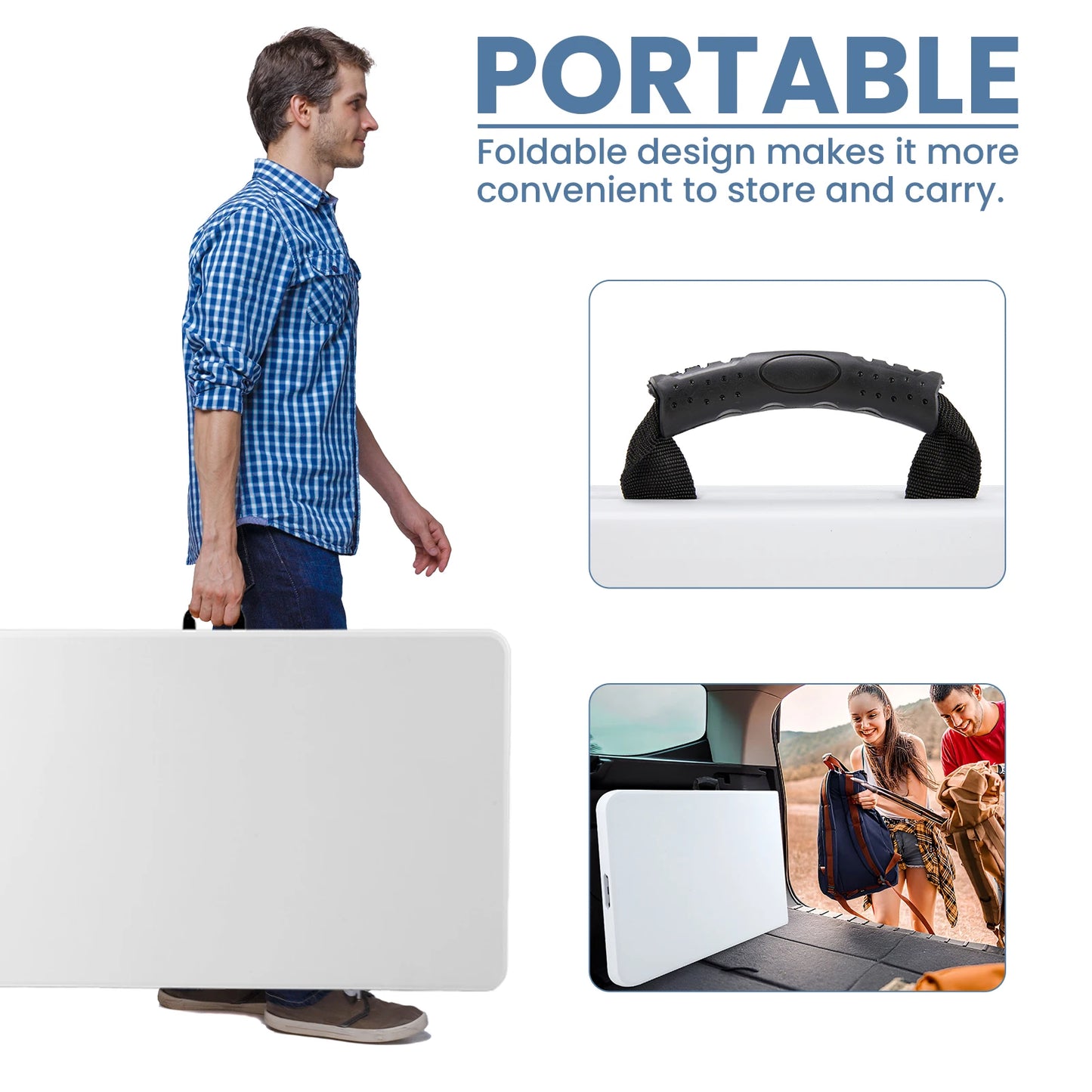 4/6/8 FT Portable Folding Outdoor Indoor Table Heavy Duty Foldable Table with Carrying Handle Safety Lock For Camping Picnic Dining