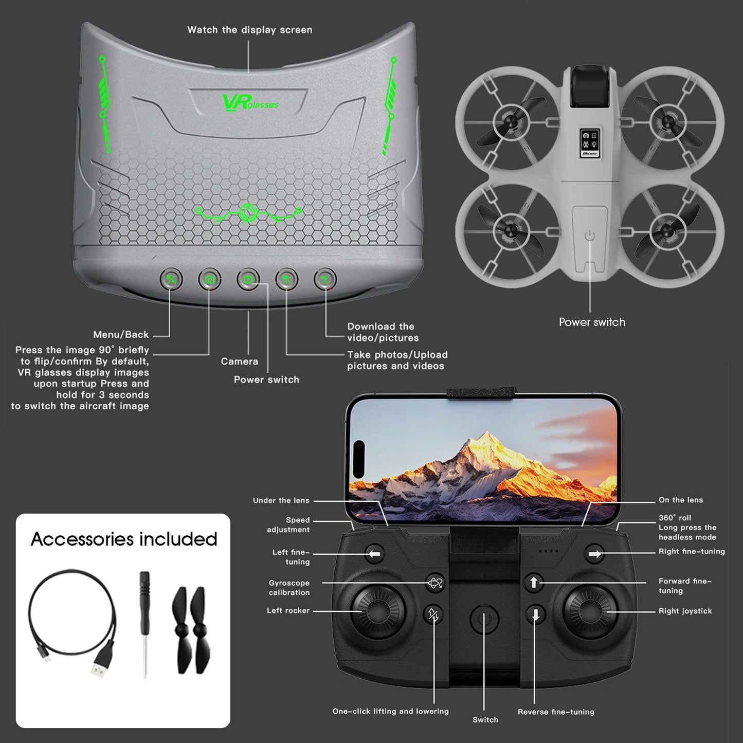 Mini Drone That Is Easy For Beginners/effectively Protecting The Propeller/VR Suite Combination/real-time Control/Multiple Remote control Methods/360°roll Aeria/photography/Optical Flow Hovers
