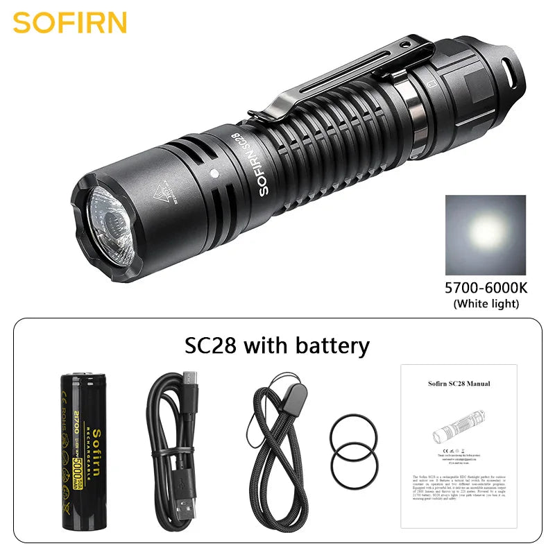 SOFIRN SC28 XHP50B HD LED 2800Lm Type-C Rechargeable Flashlight Protable Powerful 21700 Torch EDC Flash Light IPX8 for Camping
