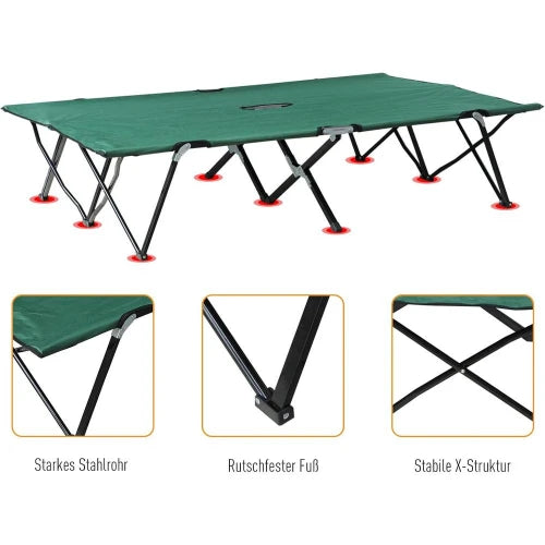 2 Person 50" Extra Wide Folding Camping Cot for Adults, Portable Elevated Outdoor Bed with Carry Bag for Beach Hiking, Green