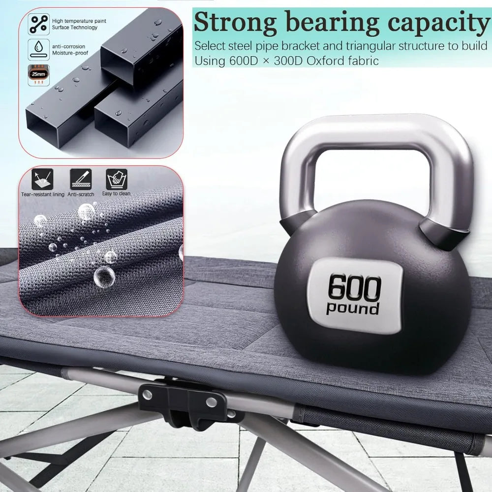 Heavy Duty Folding Camping Cot 600 Lbs Capacity Portable Bed for Adults with Carry Bag, Grey