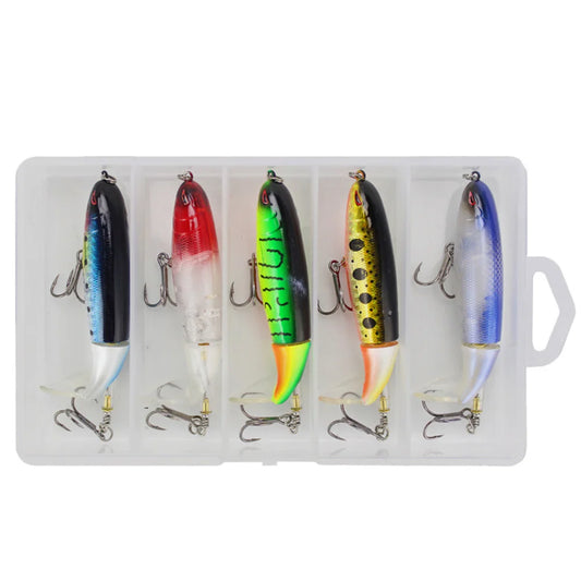 5pcs Whopper Popper Artificial Bait Rotating Tail Hard Plopper Hard Bait Fishing Lures for Bass Pike Chub Fishing Accessories