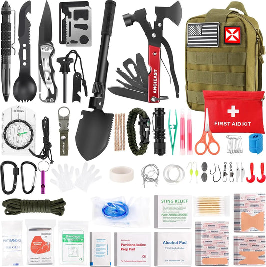 256-in-1 Survival First Aid Kit with Molle Pouch for Outdoor Camping Hiking Emergency Gear Tools