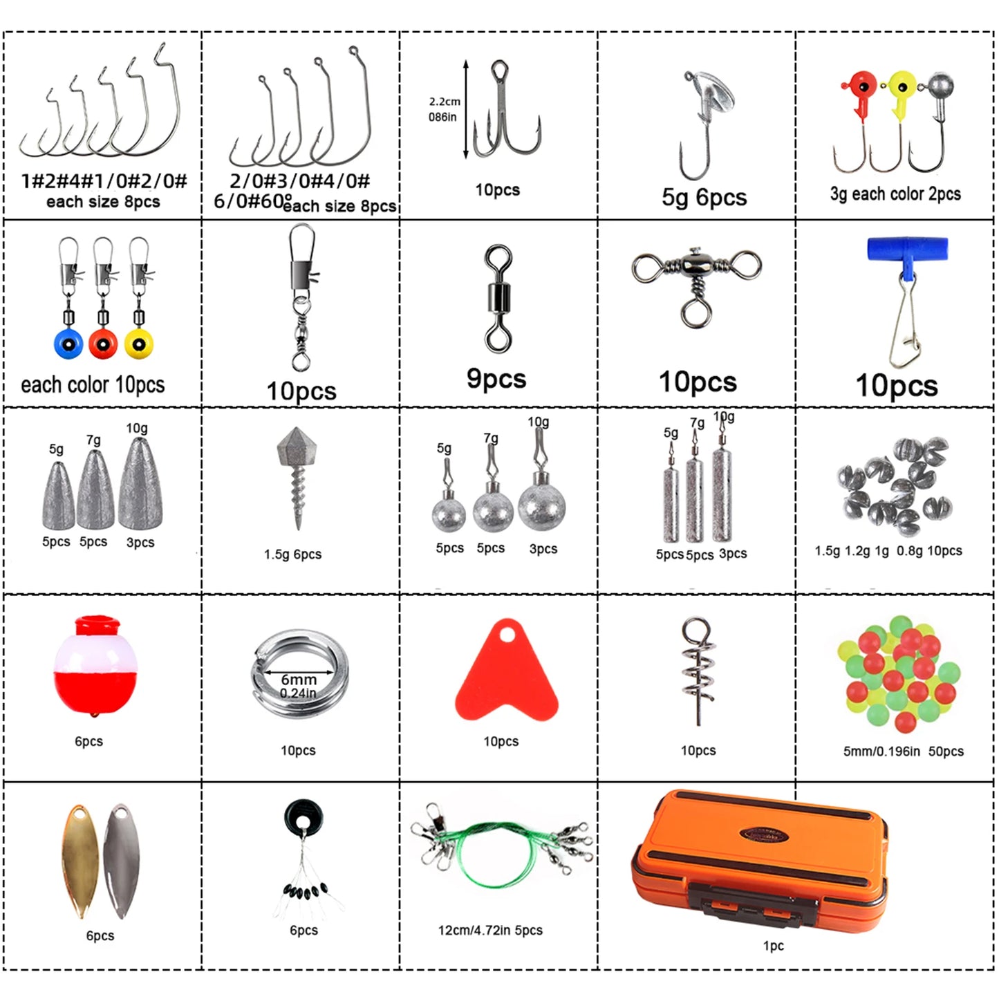 Fishing Accessories Kit Including Tackle Box Fishing Hooks Weights Jig Heads Barrel Swivels Fishing Accessories Set