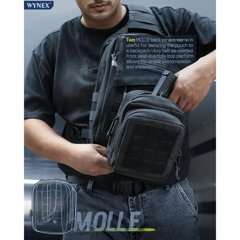 Molle Admin Pistol Pouch for Concealed Carry, Tactical EDC Belt Pouch Gun Bag Utility Tool EMT Organizer Medical CCW with Universal Pistol/Elastic Holster