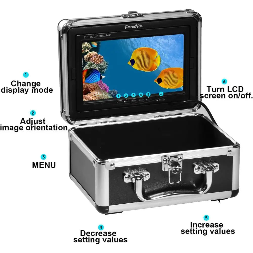 1200TVL HD Underwater Ice Fishing Camera with 7inch Monitor,49ft/15m Cable,10000mAh Fish Finder with 24pcs LED Lights