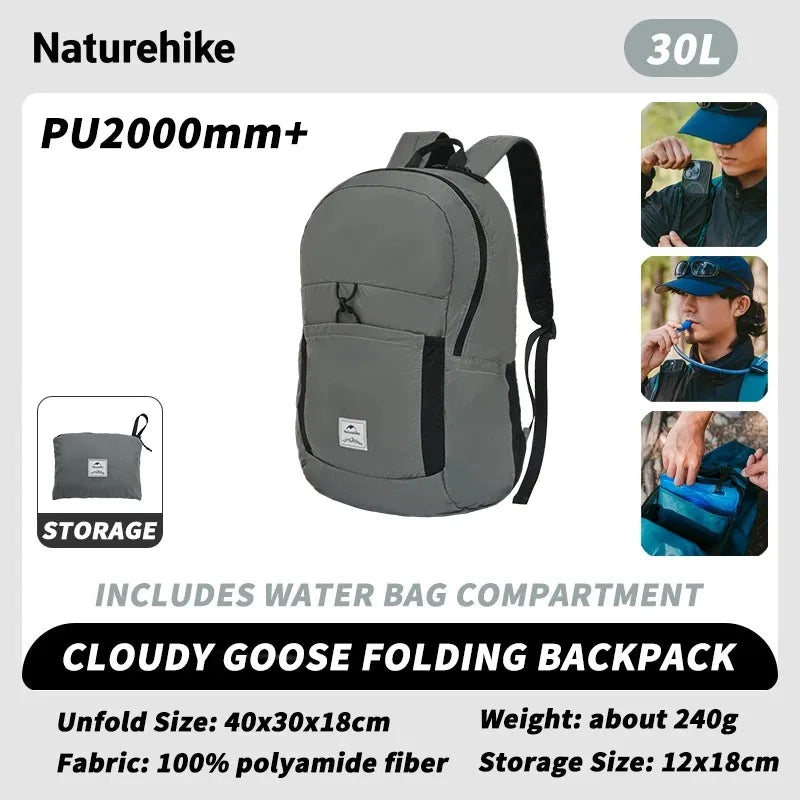 Naturehike 30L Silicone Folding Backpack Lightweight Portable Waterproof Outdoor Camping Hiking Shoulder Bag for Travel Airplane