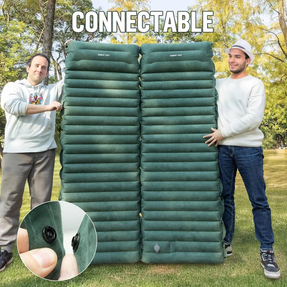 Night Cat Sleeping Pad for 1Person Camping Hiking - Ultralight Inflatable Sleeping Mat with Built-in Pillow & Foot Pump