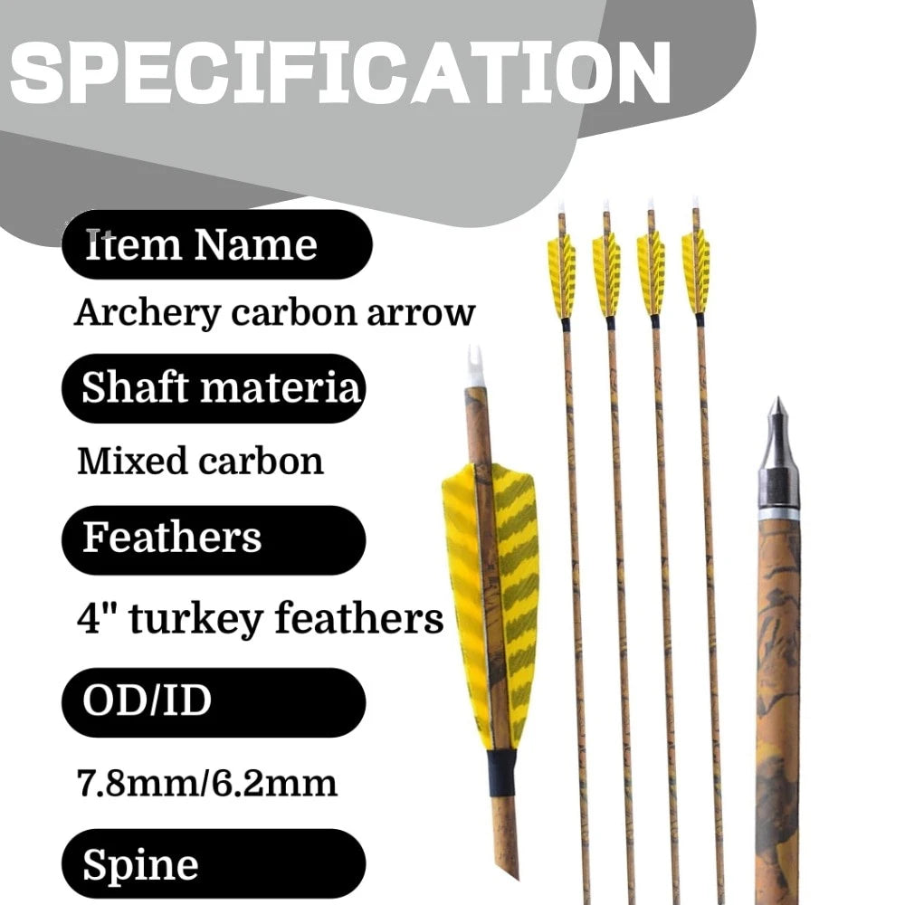 Mixed Carbon Arrows Camo Color Spine 500 100 grain Arrowhead Arrow Shaft ID6.2mm for Bow Hunting Shooting Target 6/12pcs