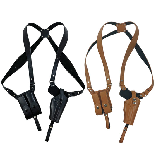 Leather Forearm Hidden Shoulder Holster with Double Mag Fit Adjustable Vertical Concealed Holster Fit Most Kinds of Pistols