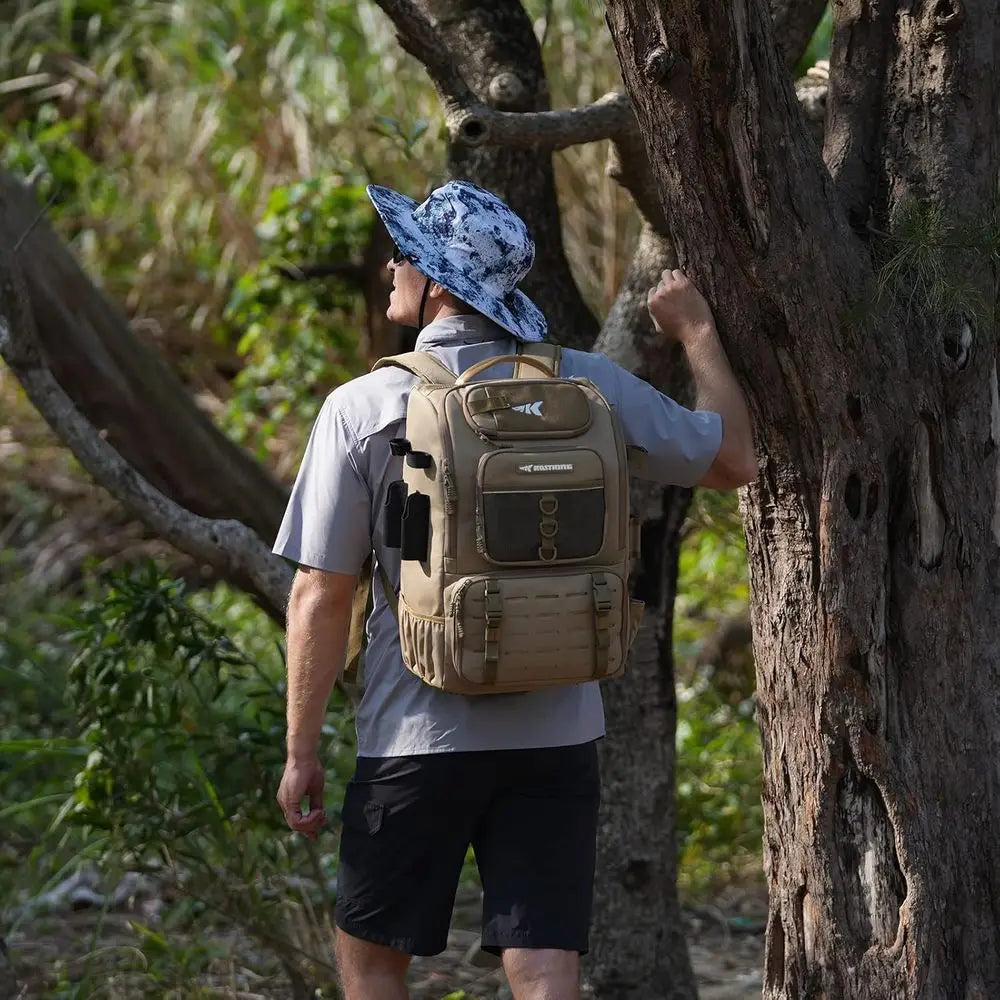 Tackle Backpack with Rod Holder, 4 Tackle Boxes, 40/26L Storage for Fishing Gear and Equipment