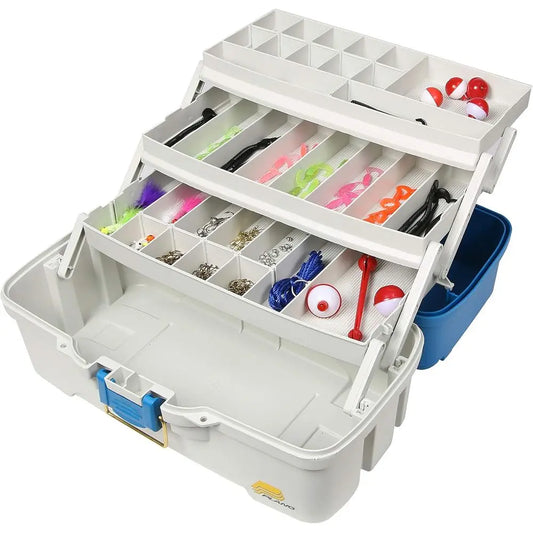 Aqua Blue 3-Tier Fishing Tackle Box with Accessories, Ready-Set-Fish, Tan Trim, Single Size