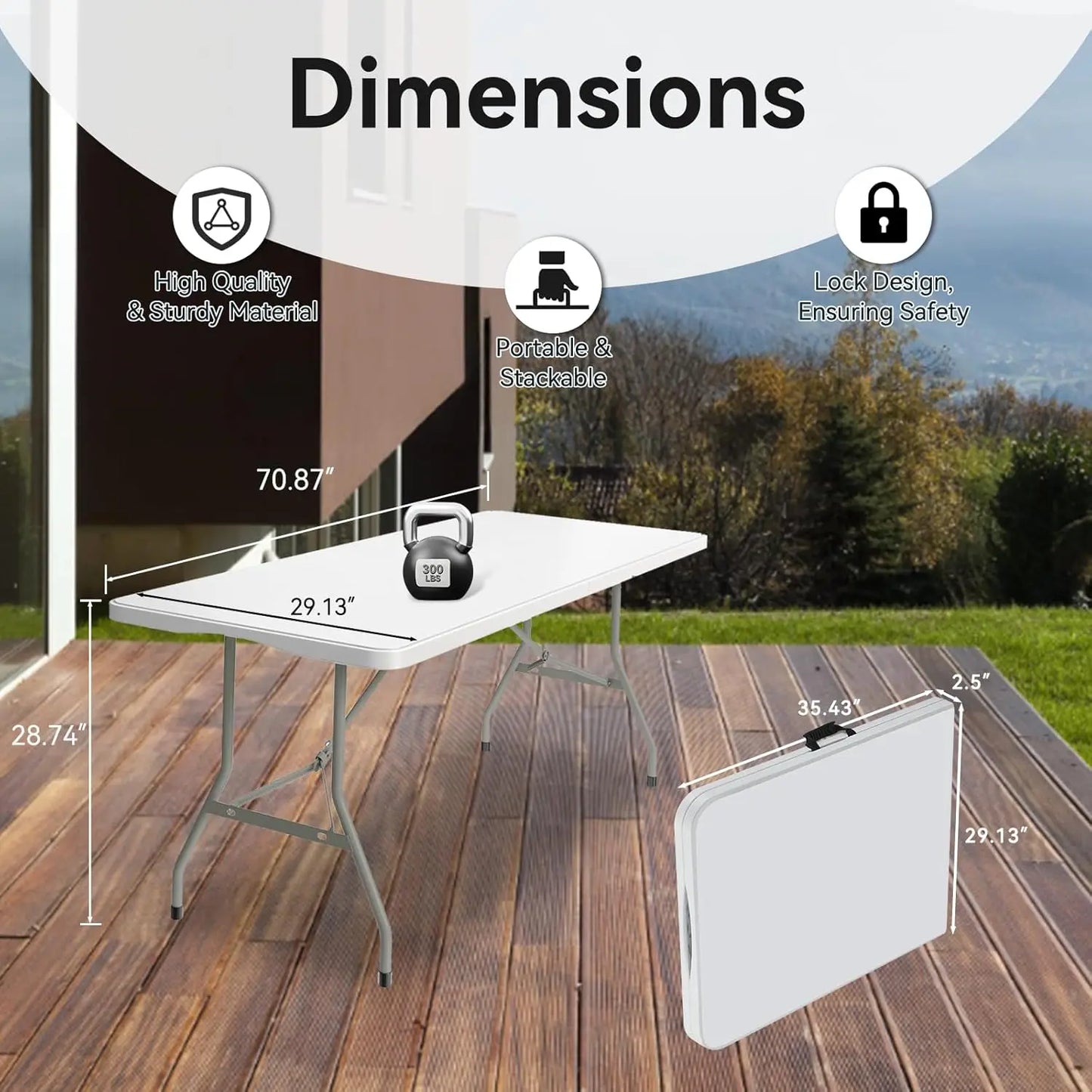 6ft Foldable Table w/ Handle & Steel Legs Heavy Duty Portable Party Dining Wedding Picnic Indoor Outdoor Camping Utility, Custom