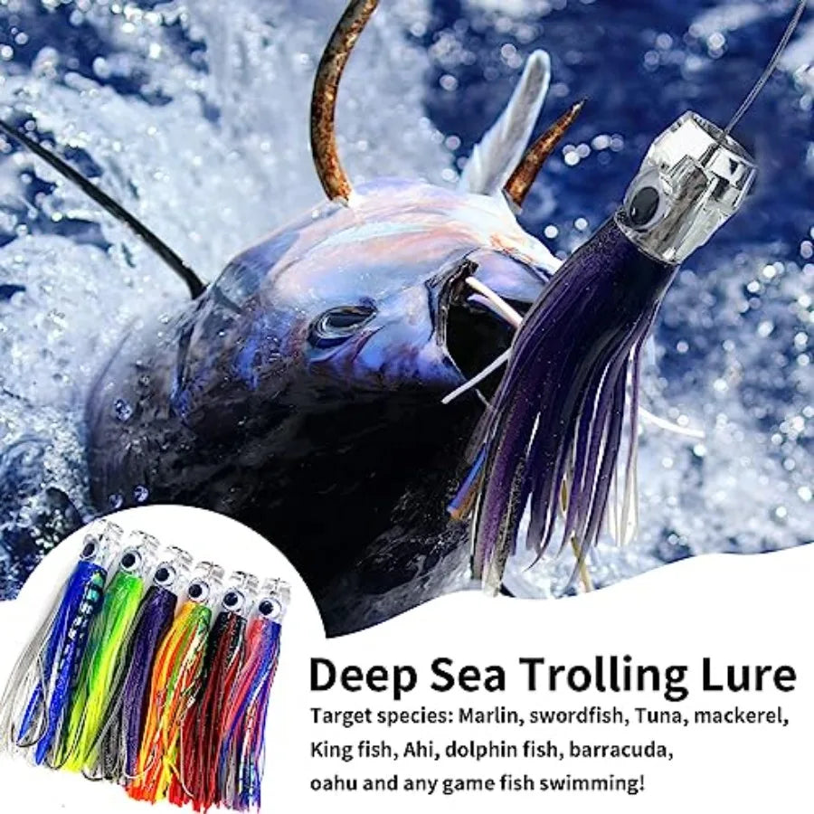 Trolling Lure Saltwater6.5/9 inch 6 pcs Squid Skirted Deep Sea Fishing Lure kit Tuna Marlin Wahoo Shark Mahi Trolling Fishing L