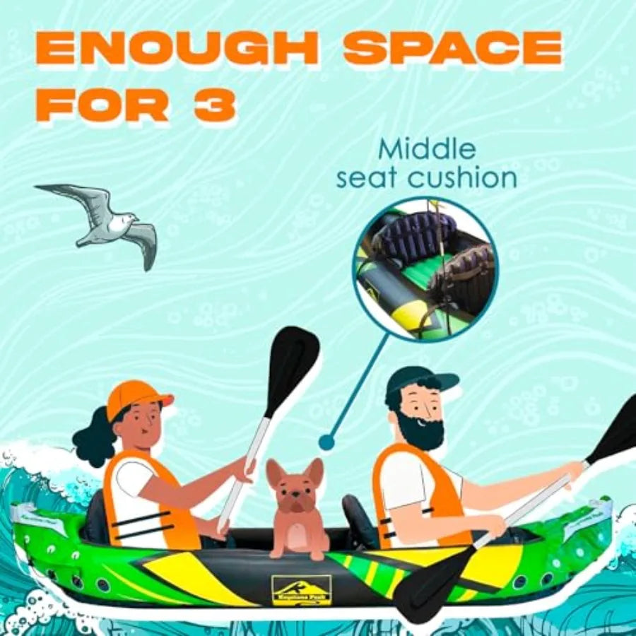 Inflatable Kayak 2 Person with Detachable Sun Canopy Heavy-Duty Tandem Kayak for Adults Reinforced Paddles, Waterproof Phone Ba