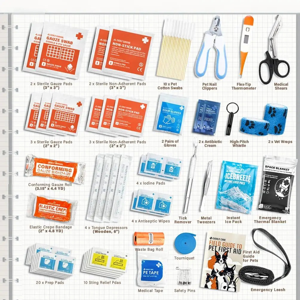 95-Piece Pet First Aid Kit with Vet-Approved Supplies for Dogs and Cats - Compact Travel Bag