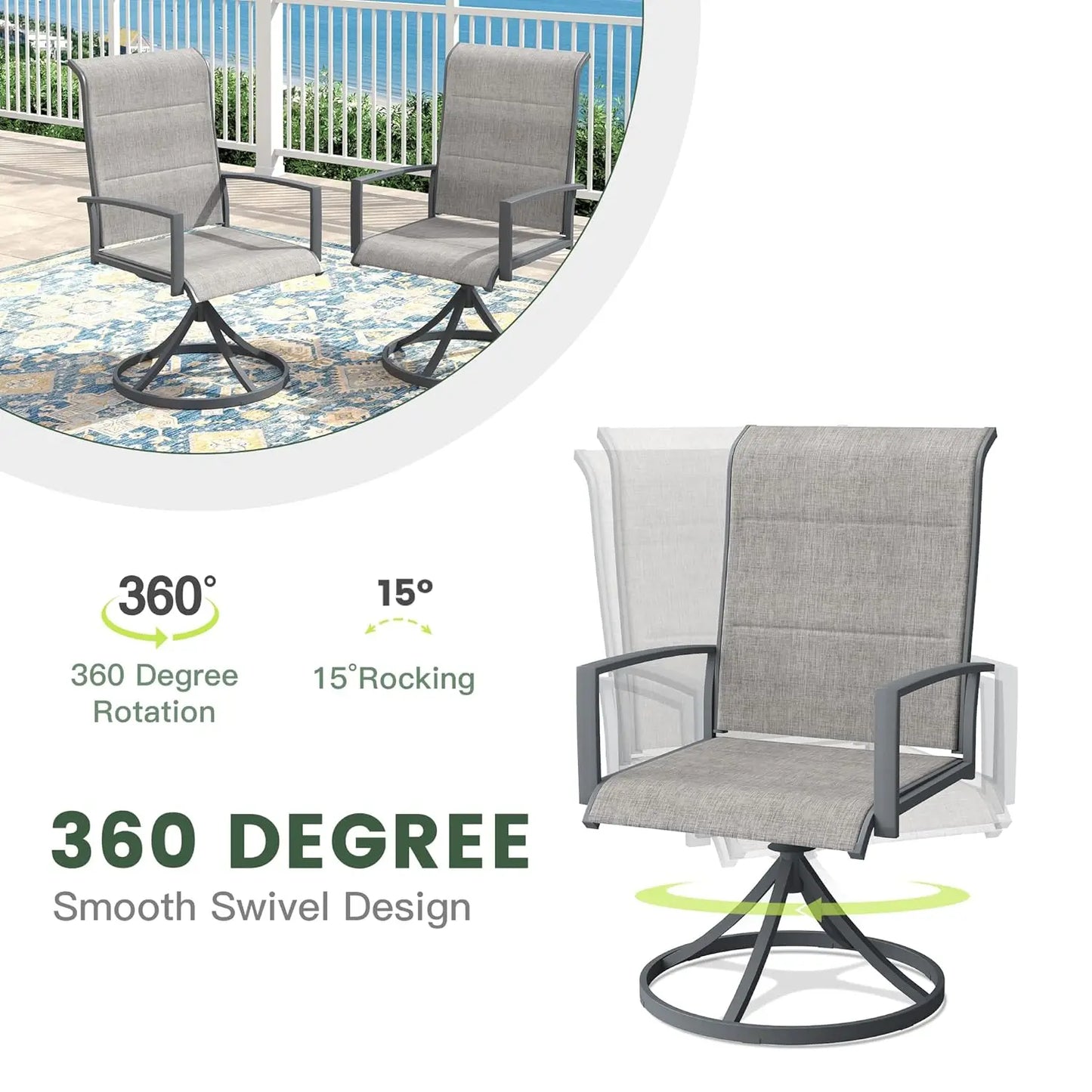 Outdoor Dining Set for 6, 50" Outdoor Dining Table with Umbrella Hole and Padded Textilene Patio Swivel Chairs, 7, Customized