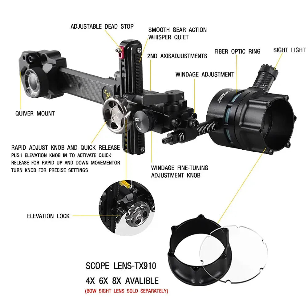 Aiming Tool Compound Bow Single Pin Sight 4/6/8x Lens Carbon Rod Adjustable Outdoor Hunting Shooting Target Bow Accessories