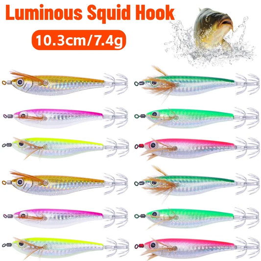 10.3cm/7.4g Cuttlefish Attracting Lure Double Hook Glowing Octopus Bait Glow In The Dark Octopus Bait for Saltwater Freshwater