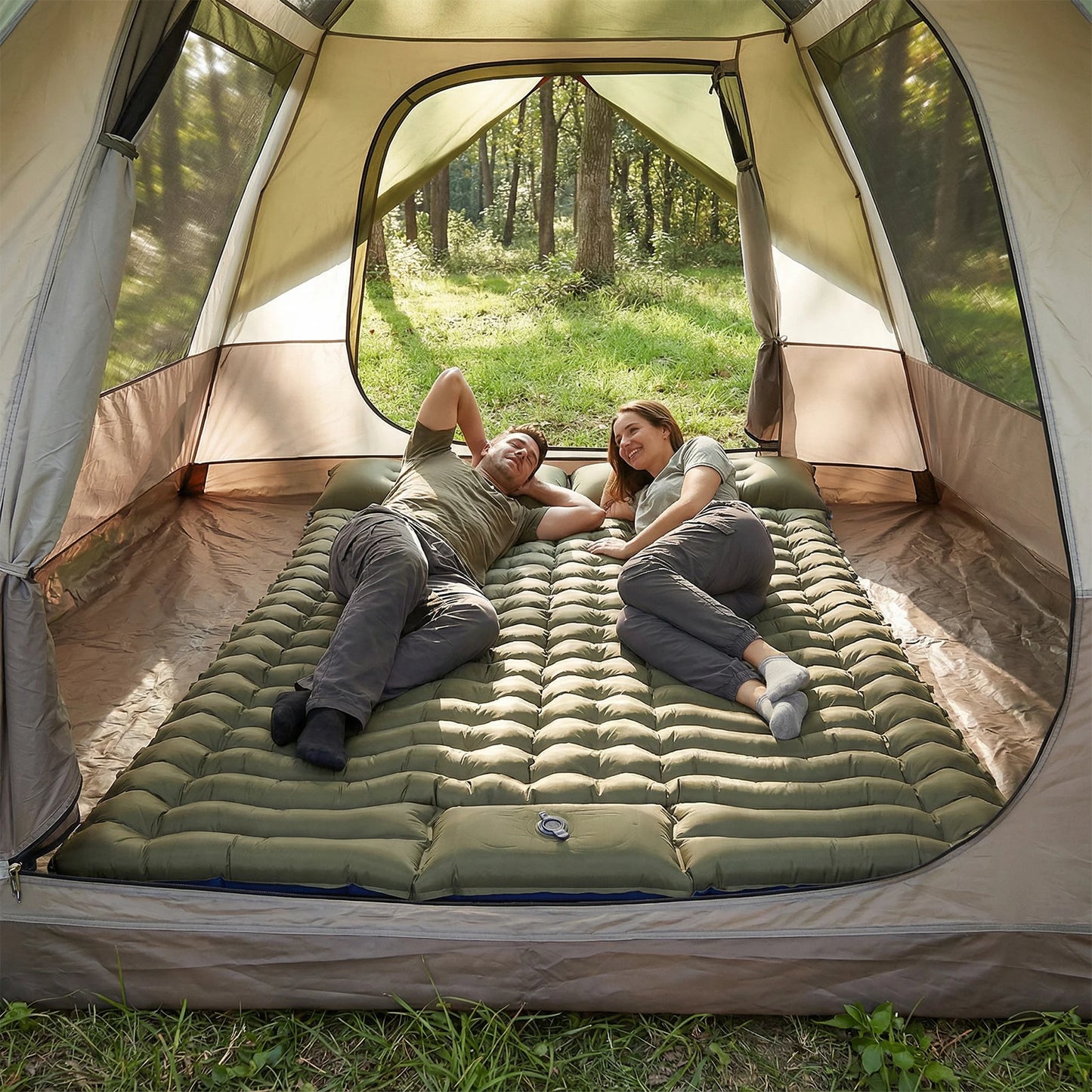 Camping Sleeping Mat Double Inflatable Mattress Extra Wide Sleeping Pad Ultralight Folding Bed Sleeping Mat Travel Outdoor Mat