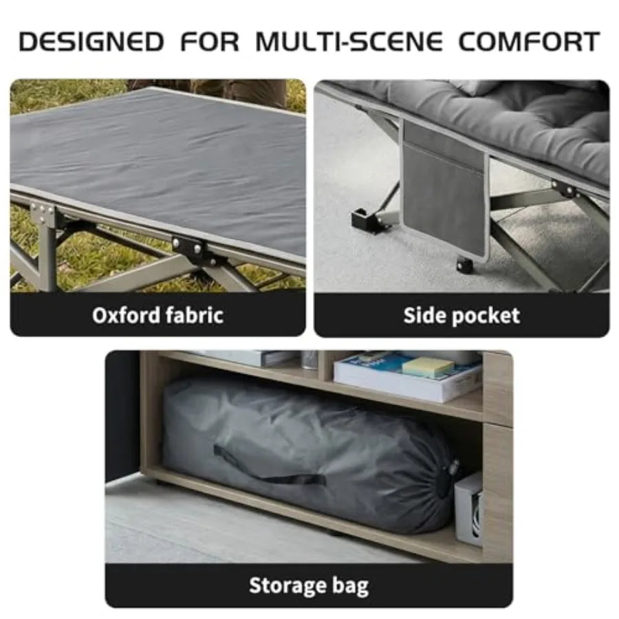 Camping Cot for Adults, Heavy Duty Folding Bed with Mattress, Portable Cot Bed with Carry Bag, Outdoor Home Office Nap, Max Loa