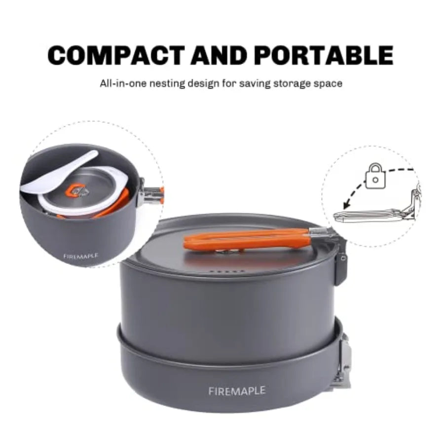 Feast Outdoor Camping Cookware Set, Portable Stackable Cooking Pot and Pan Kit with Kettle, Saucepans and Spatula for Hiking, F