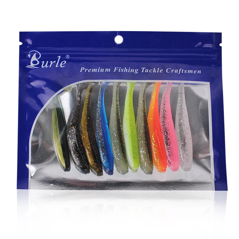 10Pcs 9cm Fishing Lures Plastic T Tail Worm Soft Bait Paddle Tail Swim Baits for Freshwater and Saltwater