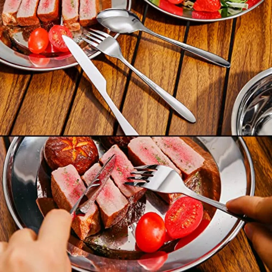 29pcs Stainl Steel Utensils Camping M Kits with Bowls Plates Cups Forks Spoons and Knives for 4, Camping Cutlery Set for Backpa