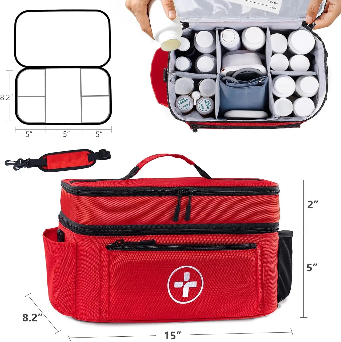 Travel Medicine Organizer Bag, Large Empty Pill Storage Case with Removable Dividers, Water-Resistant First Aid Kit