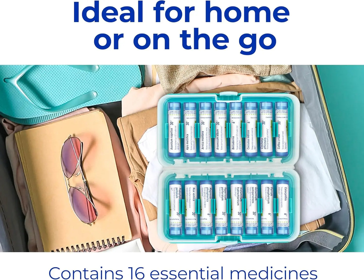 Travel First Aid Kit with 16 Homeopathic Medicines - Portable Case for Emergency Relief