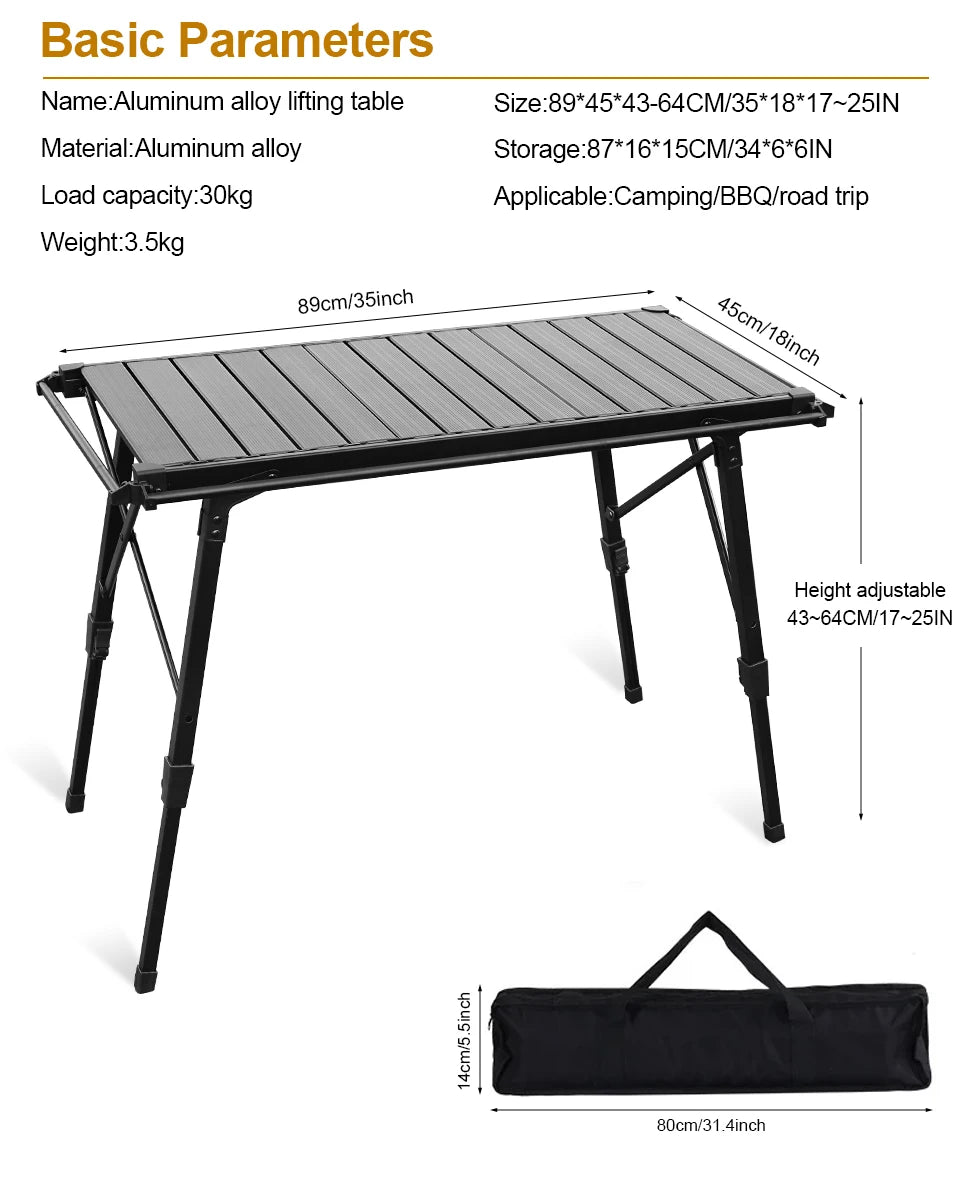 Dotwise Camping Table Foldable Portable IGT Outdoor Table Adjustable Height Aluminum Alloy For Outdoor Barbecue Picnic Fishing