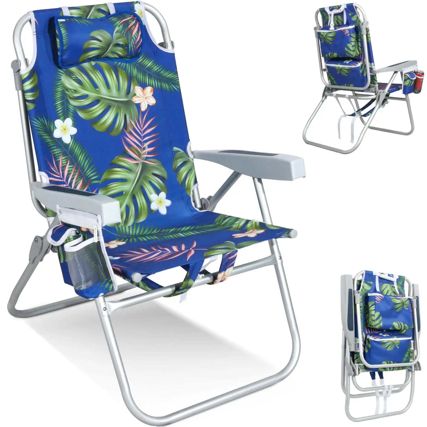 Tall Beach Chairs for Adults – 5-Position Reclining Backpack Chair with Large Insulated Cooler & Storage Pocket, Customized