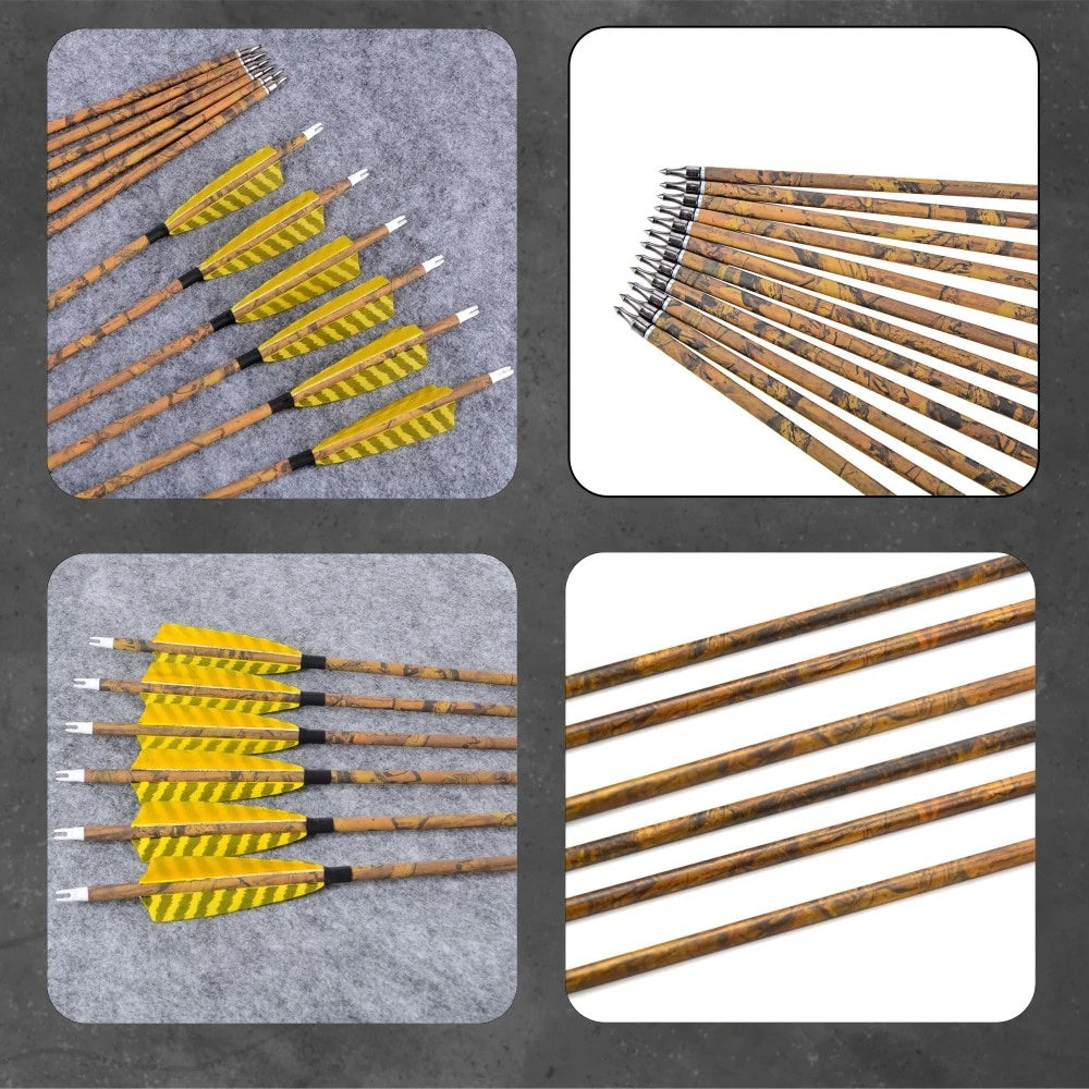 Mixed Carbon Arrows Camo Color Spine 500 100 grain Arrowhead Arrow Shaft ID6.2mm for Bow Hunting Shooting Target 6/12pcs
