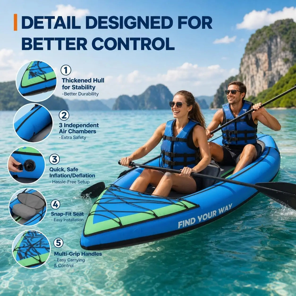 Heavy-Duty PVC Tandem Inflatable Kayak with Adjustable Seats & Backrest, Aluminum Paddles, High-Output Pump – Portable Fishing & Recreational Kayak for Adults & Kids, Ideal for Lake, River & Ocean