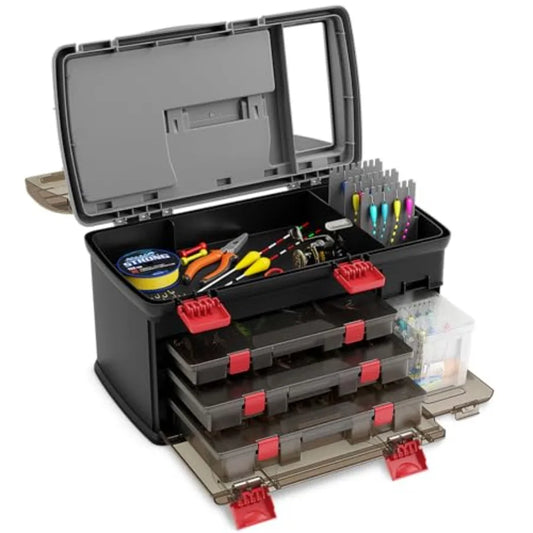 Goplus Large Tackle Box Portable Fishing Storage with 3 Customizable Boxes Side Storage Double-layer Top Compartment Premium Bl