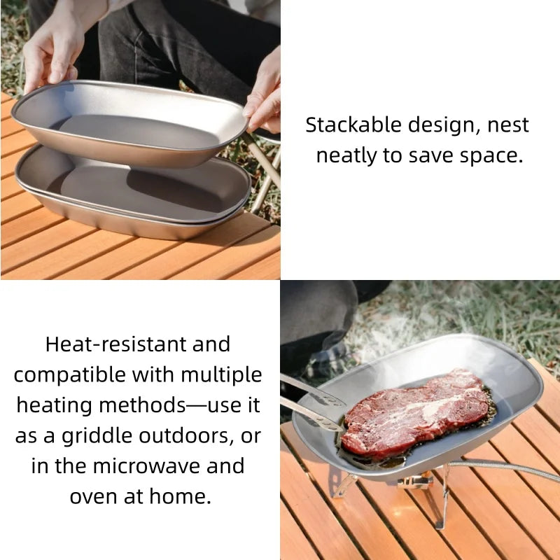 Titanium Camping Dinner Plate Ultralight Portable Plate for BBQ Fish Salad Fruit, Reusable Outdoor Tableware for Travel