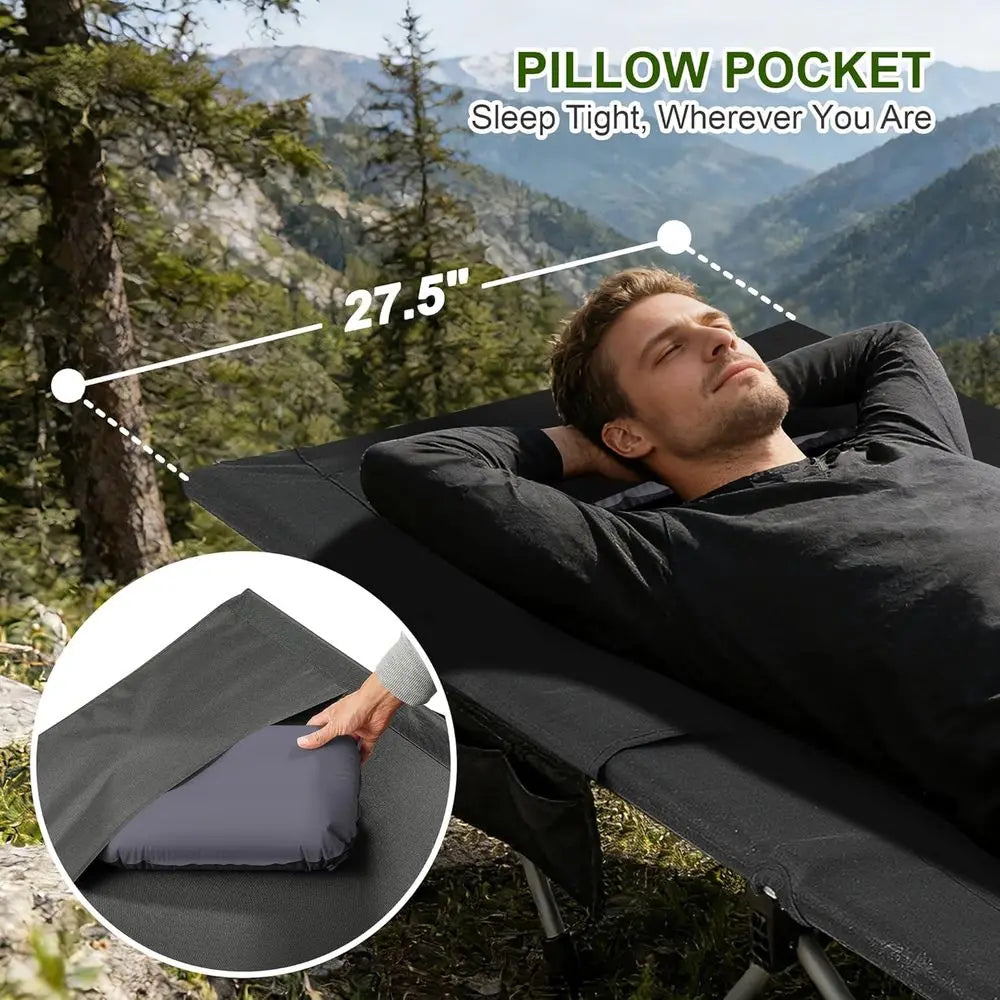 Durable 350lbs Camping Cot, Adjustable Height, Lightweight Portable Folding Bed for Outdoor, Travel, Beach, Office Nap
