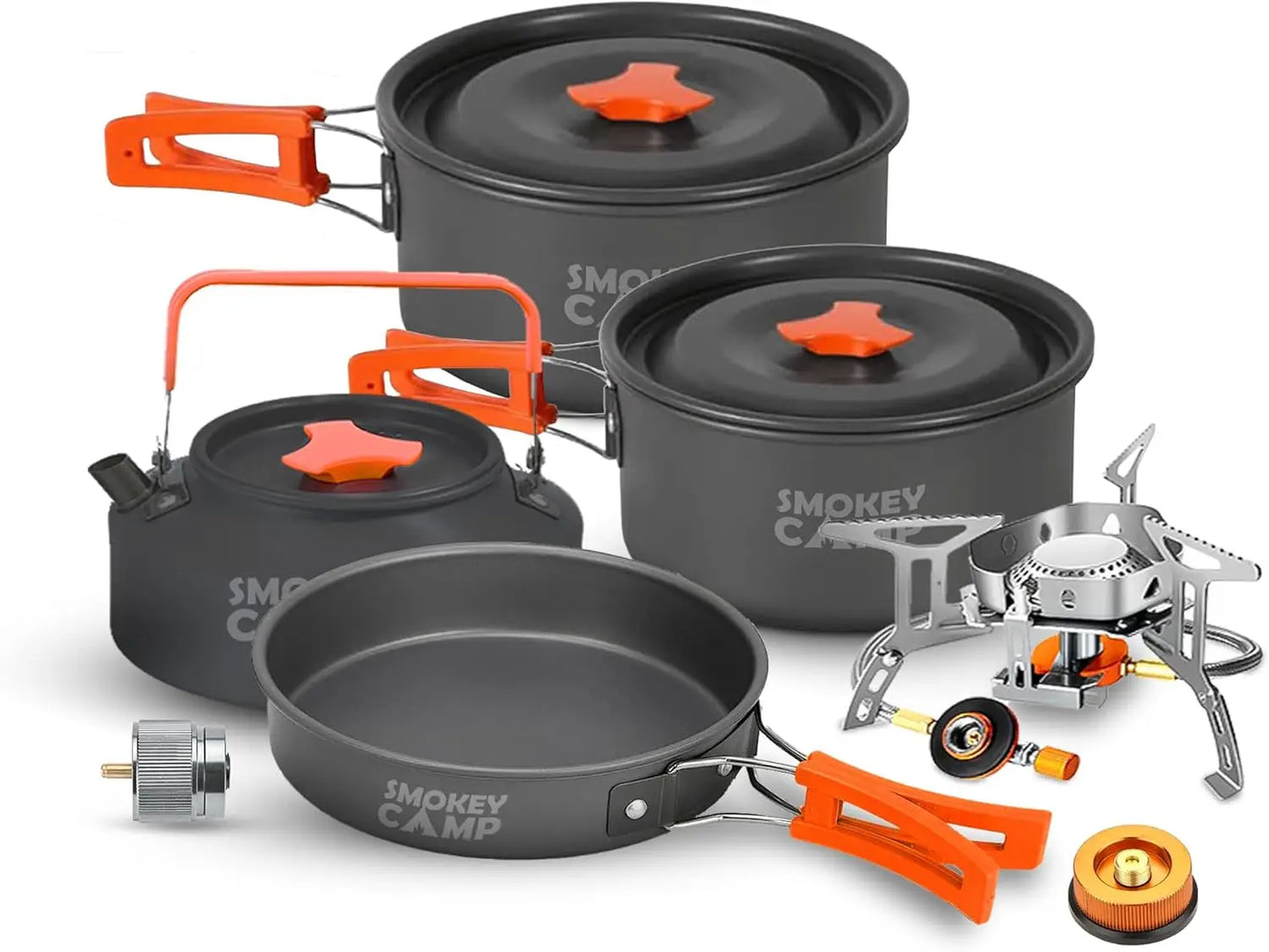 Camping Cookware MKit Set with Stove - Backpacking Camping Pots and Pans Set, All in One Non-Stick