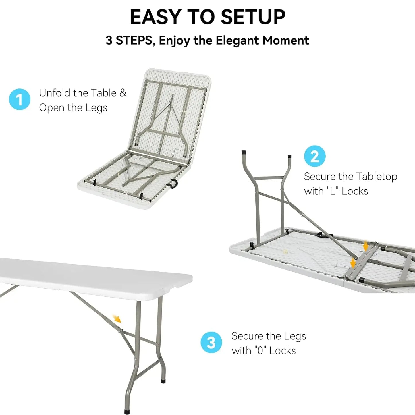 6ft Foldable Table w/ Handle & Steel Legs Heavy Duty Portable Party Dining Wedding Picnic Indoor Outdoor Camping Utility, Custom