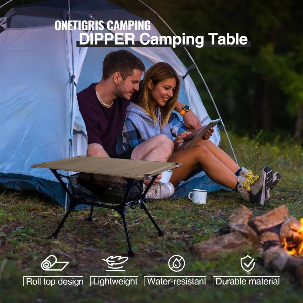 Lightweight Folding Camping Table with Mesh Storage High Low Settings for Outdoor Travel Picnic Backyard