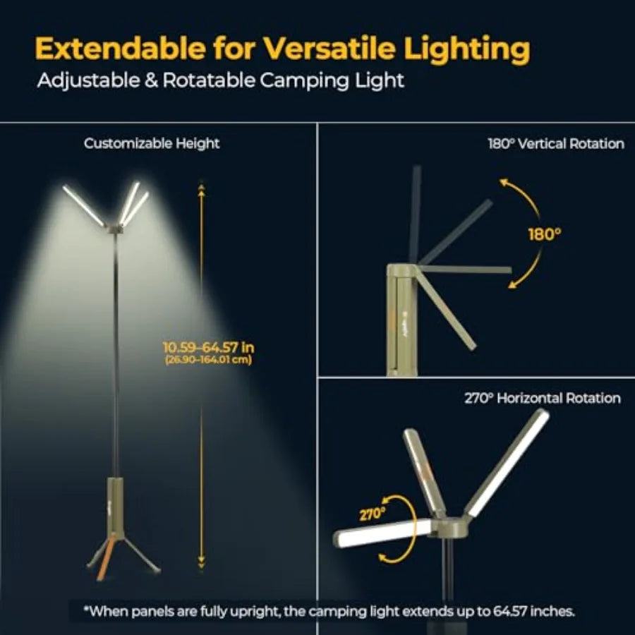Upgraded Telescopic Camping Light 15600mAh Rotatable Electric Lantern Collapsible Outdoor Light Cordless Flashlight Waterproof