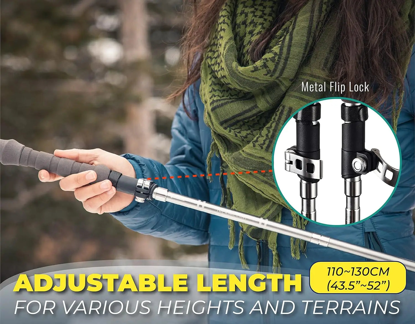 Lightweight Folding Hiking Poles, Adjustable Height, Compact Travel Design, Aircraft-Grade Aluminum Walking Sticks