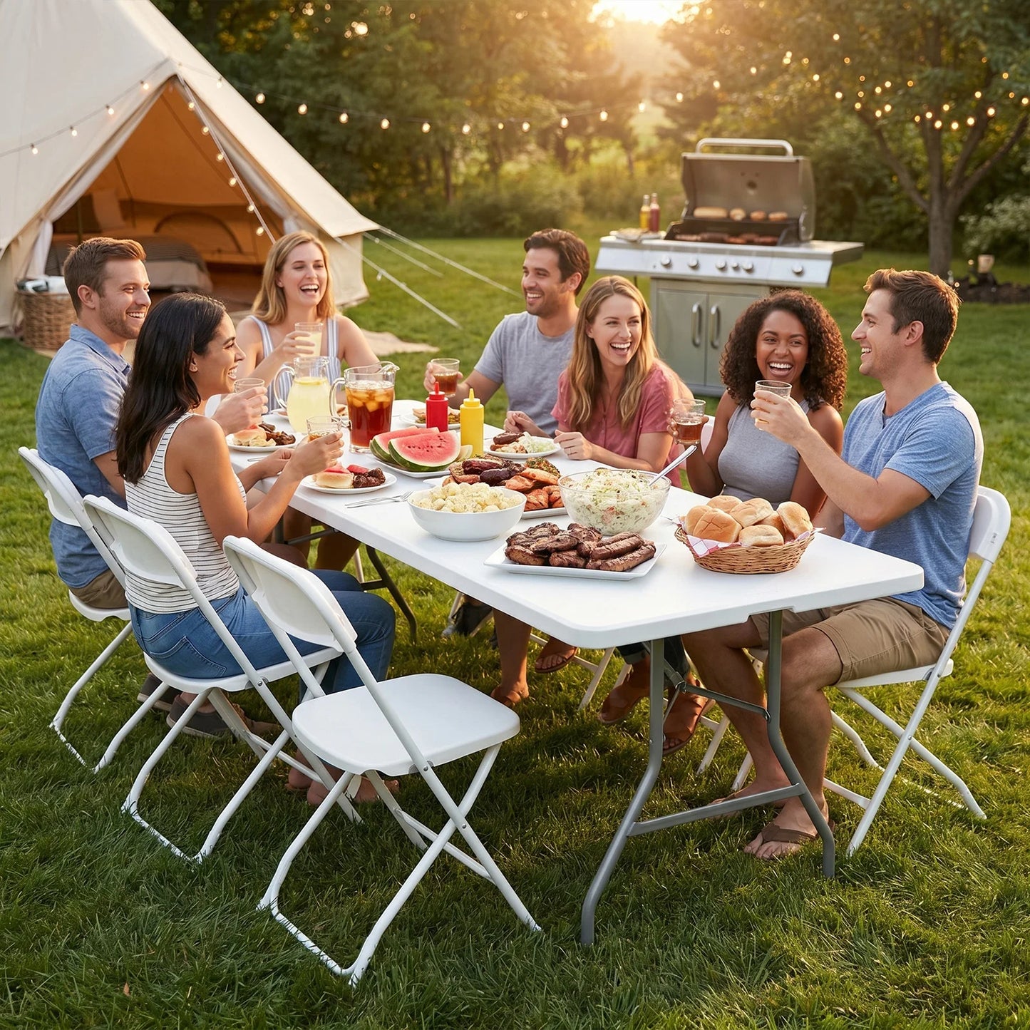 4/6/8 FT Portable Folding Outdoor Indoor Table Heavy Duty Foldable Table with Carrying Handle Safety Lock For Camping Picnic Dining