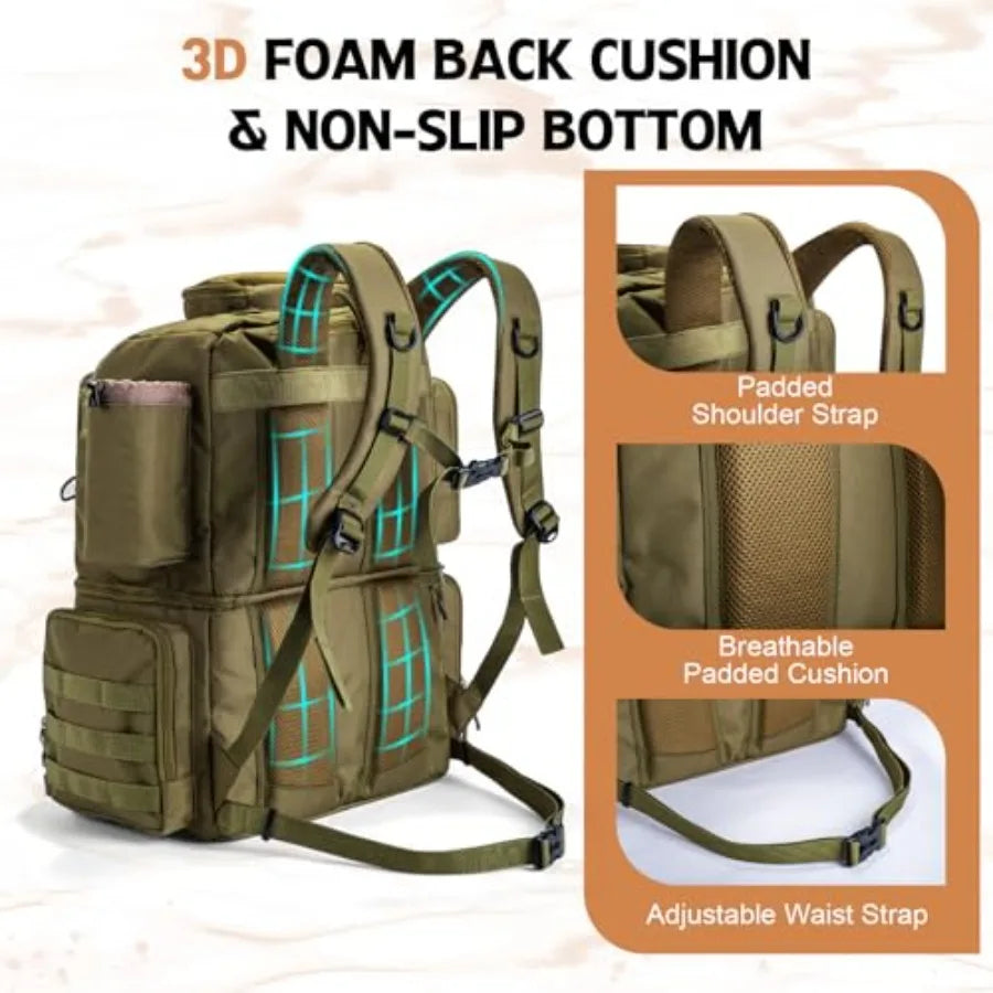 Fishing Backpack with 4 Tackle Boxes, 78L 600D Water-Resistant Tackle Backpack with Cooler, Rod Holders, 8 Lure Pockets, Rain C