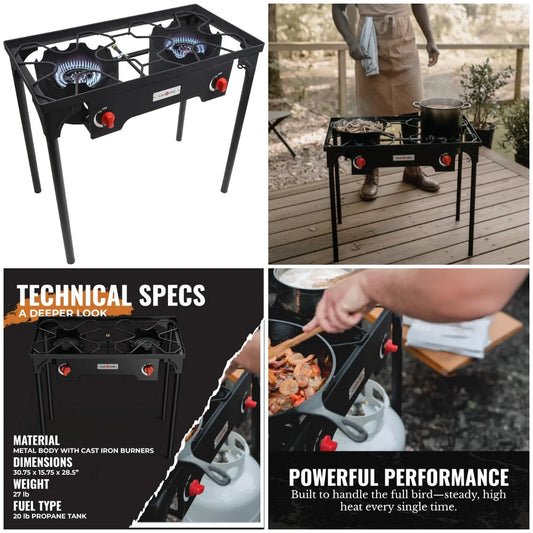 Propane Double Burner Two Burner Camp Stove Outdoor High Pressure Propane 2 Burner Adjustable PSI