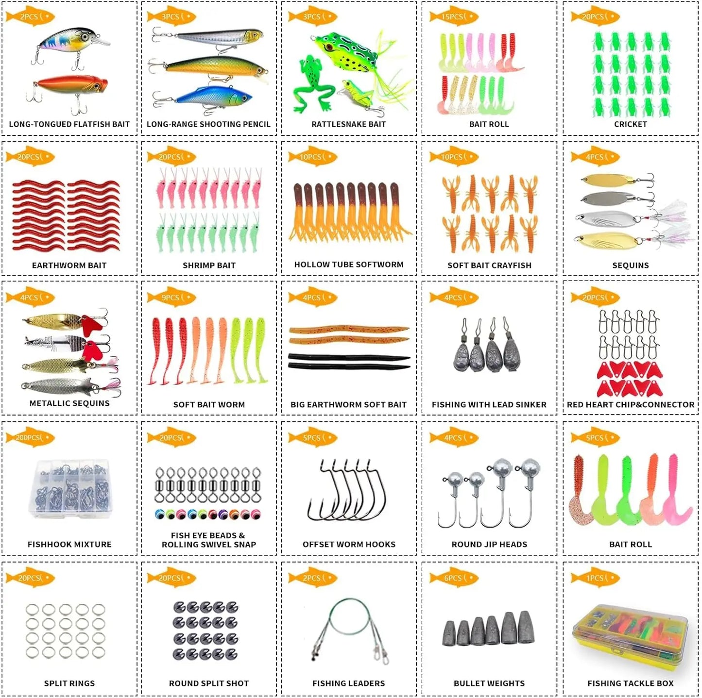 99pcs/431pcs Fishing Lure Kit for Bass Trout Salmon with Spoons Soft Plastics Spinnerbaits Crankbaits Hooks