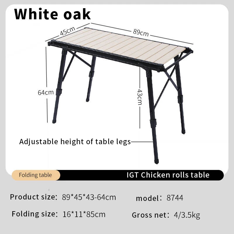 Camping folding chicken roll table aluminum alloy adjustable IGT table with stove, picnic barbecue movable table